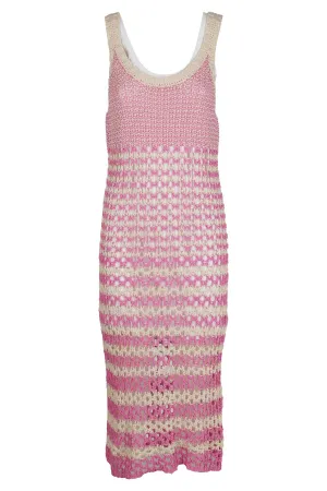 REDValentino Striped Crochet Knitted Dress
