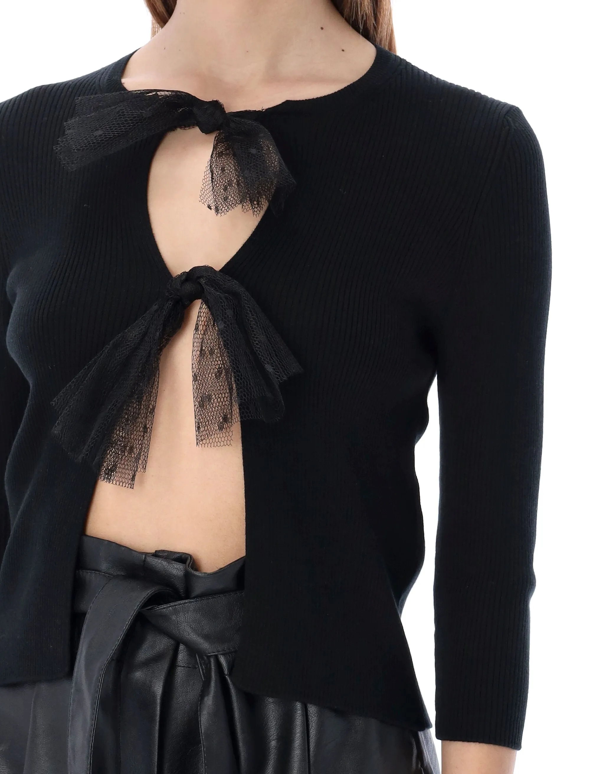 REDValentino Tulle Bow Knit Cardigan