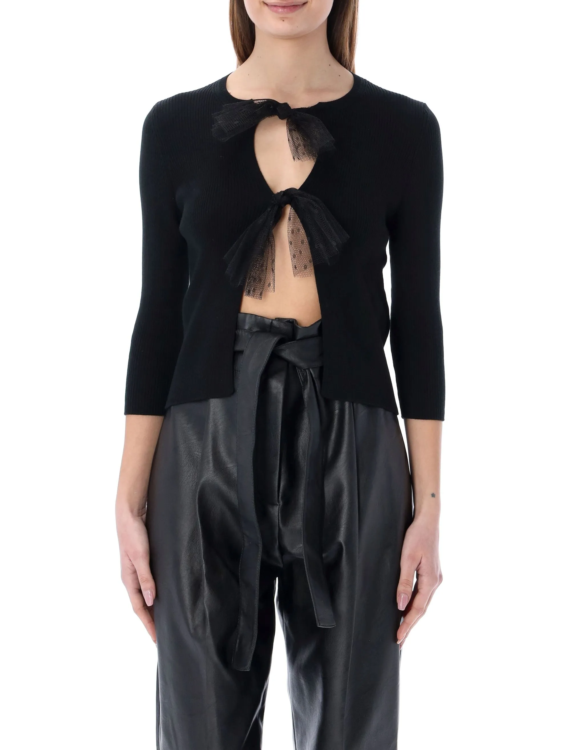 REDValentino Tulle Bow Knit Cardigan