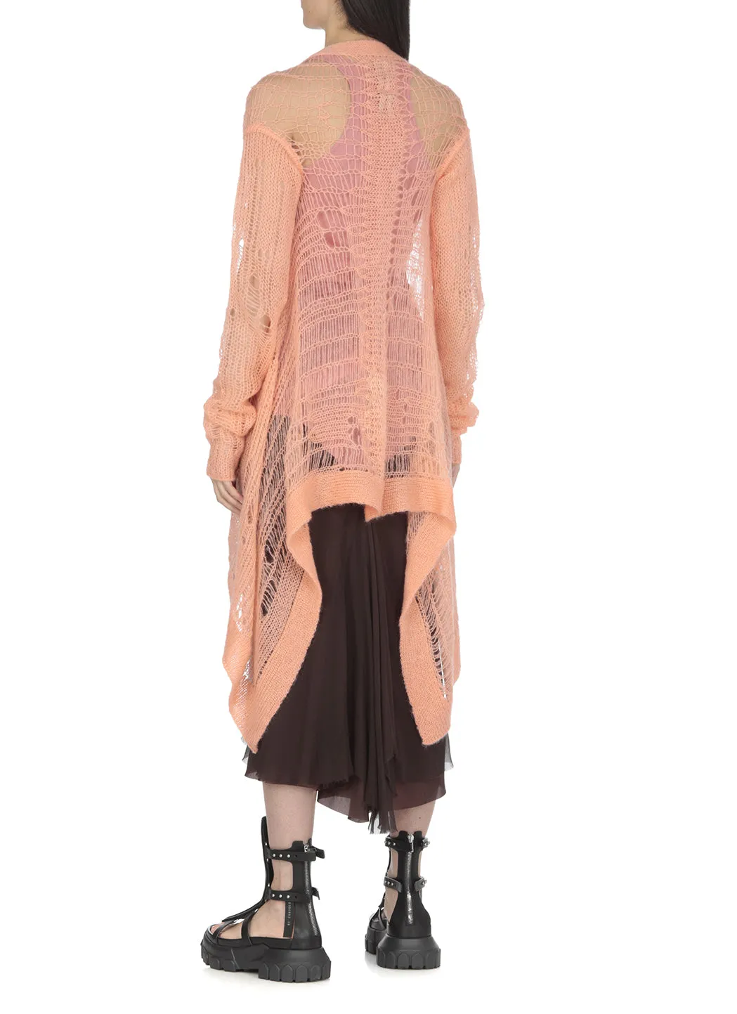 Rick Owens Distressed-Effect Open-Knit Long Sleeved Cardigan