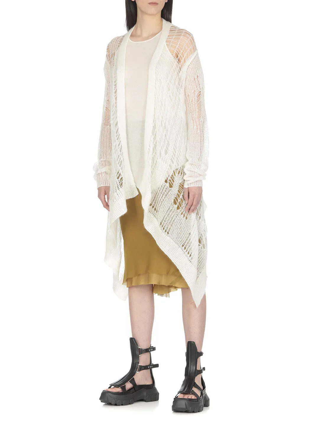 Rick Owens Distressed-Effect Open-Knit Long Sleeved Cardigan