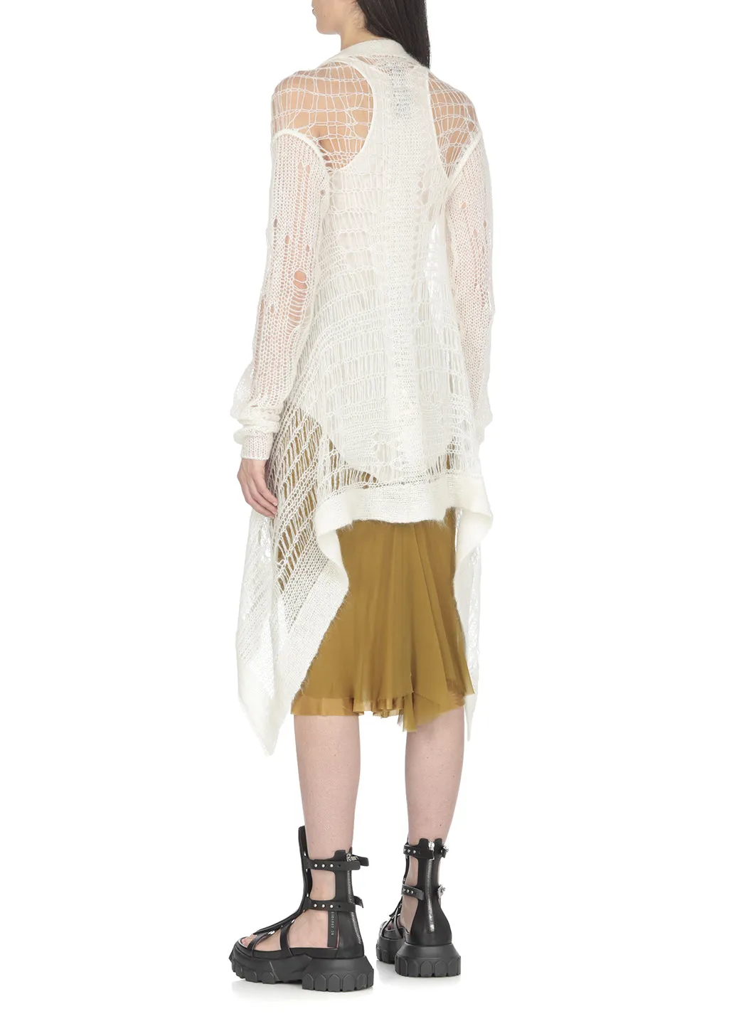 Rick Owens Distressed-Effect Open-Knit Long Sleeved Cardigan
