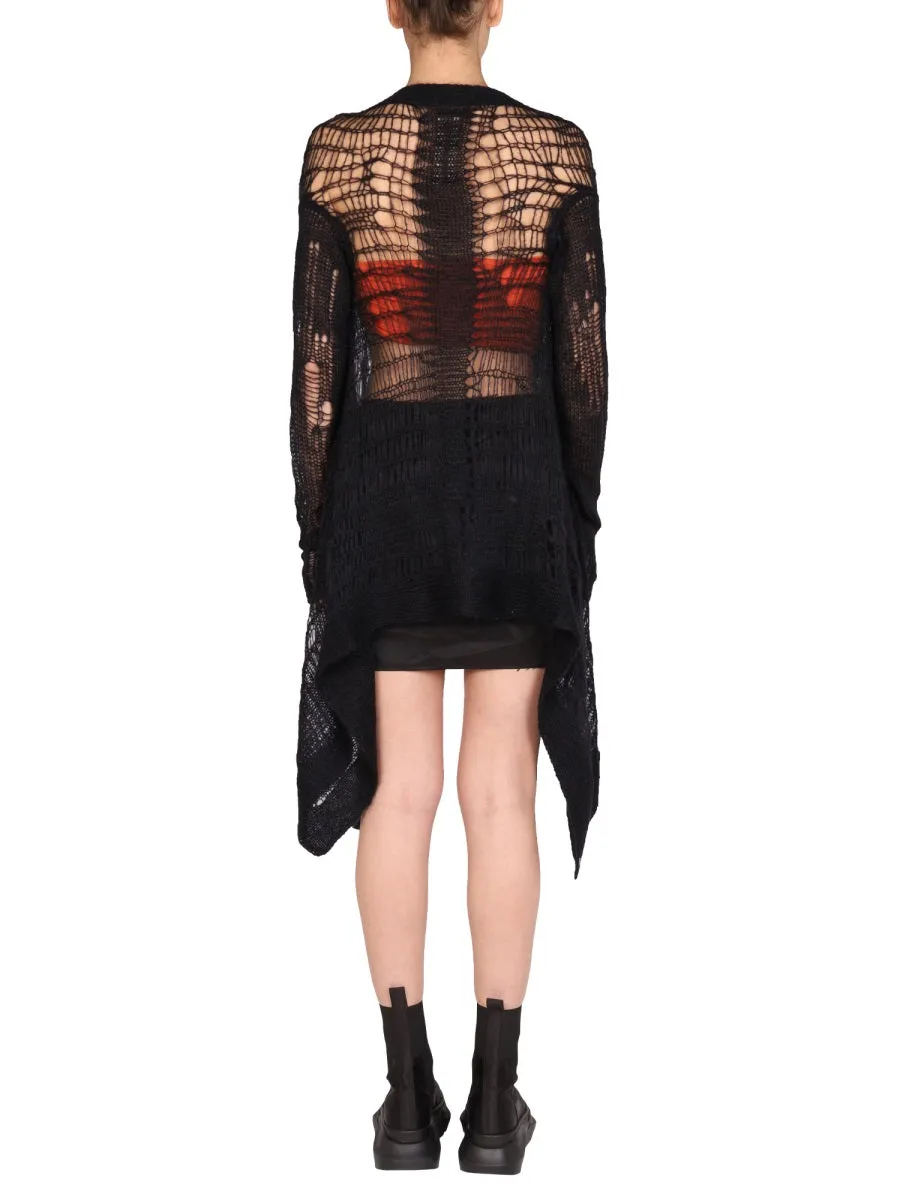 Rick Owens Distressed-Effect Open-Knit Long Sleeved Cardigan