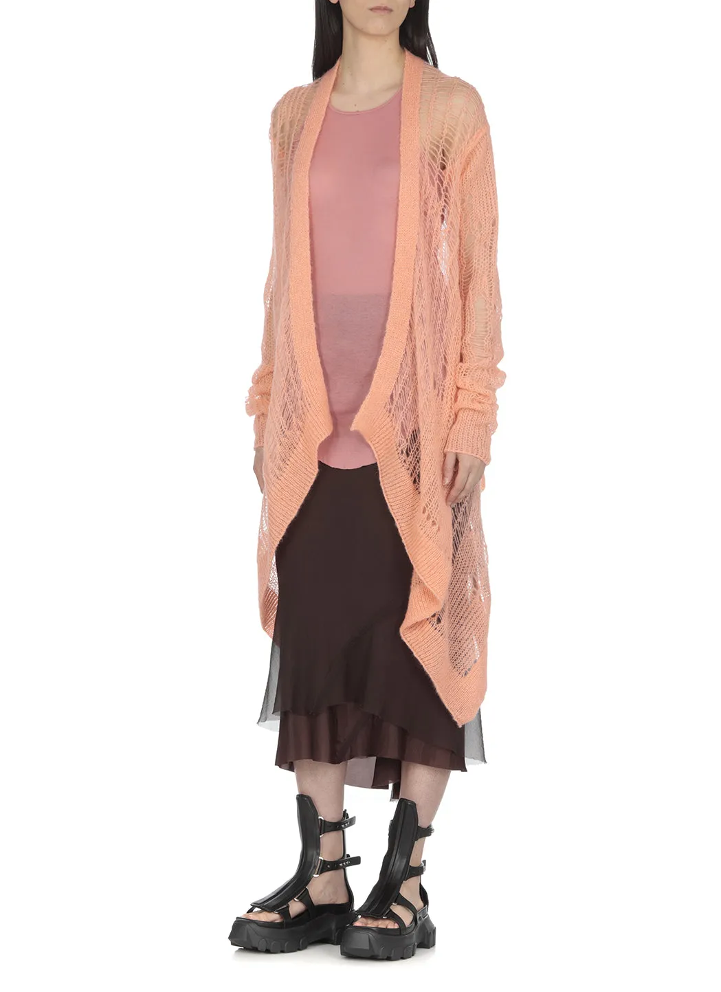 Rick Owens Distressed-Effect Open-Knit Long Sleeved Cardigan