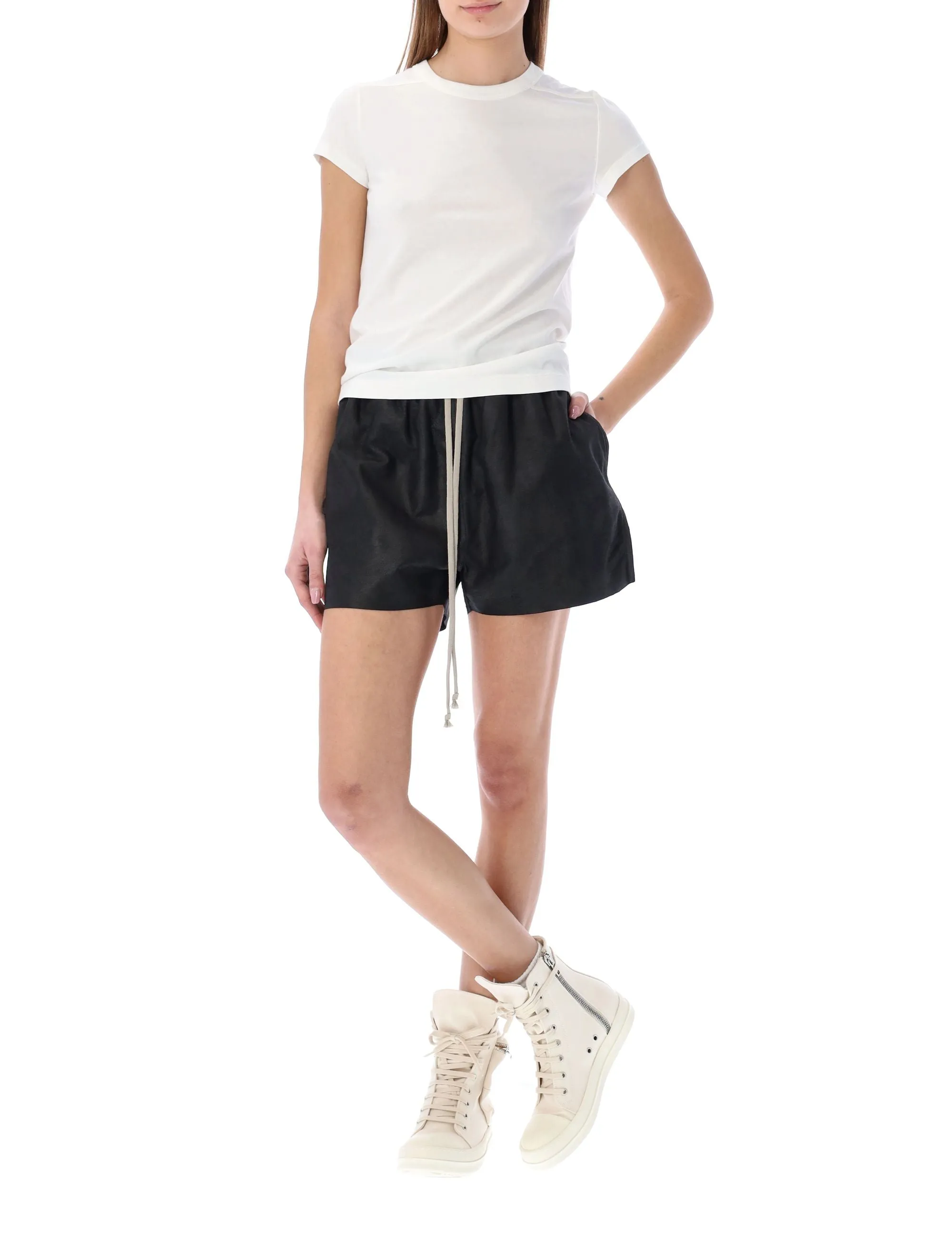 Rick Owens Fog Drawstring Leather Shorts
