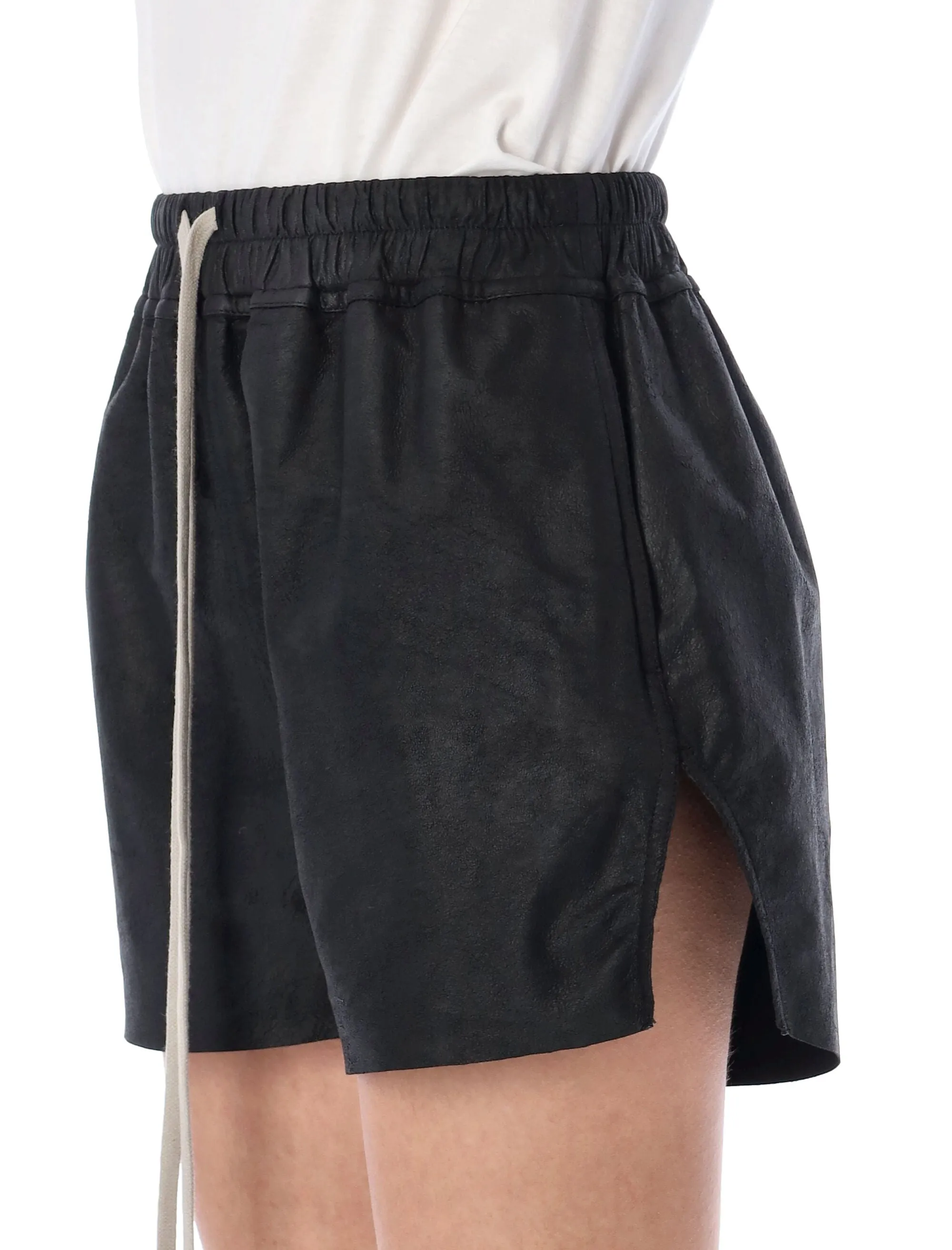 Rick Owens Fog Drawstring Leather Shorts