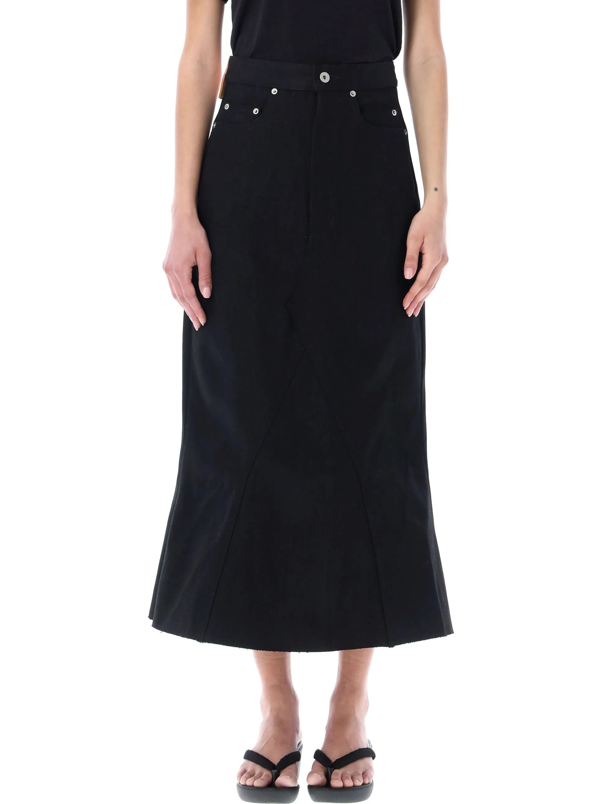 Rick Owens Mermaid-Cut High Waist Midi Denim Skirt