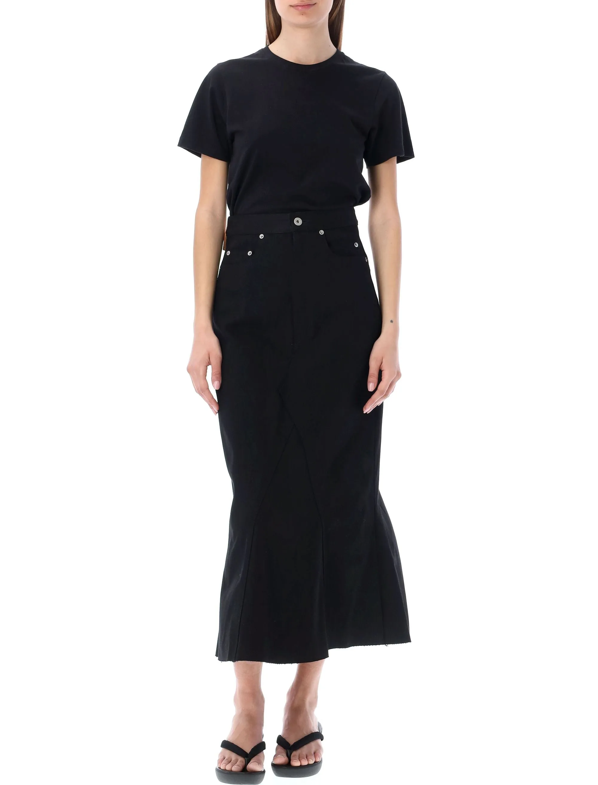 Rick Owens Mermaid-Cut High Waist Midi Denim Skirt