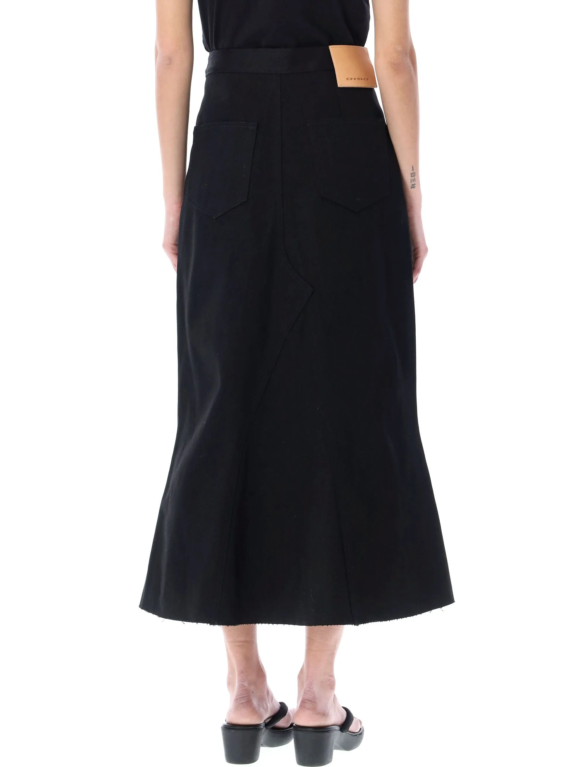 Rick Owens Mermaid-Cut High Waist Midi Denim Skirt