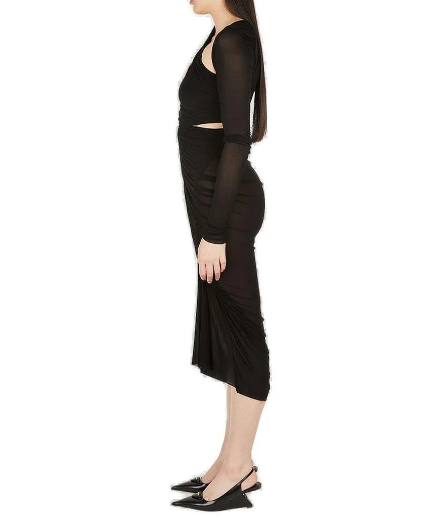 Rick Owens Single Sleeve Ruched Midi Dress