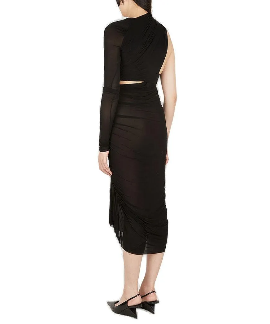 Rick Owens Single Sleeve Ruched Midi Dress