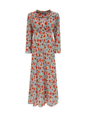 Rixo Cosmos Allover Floral Printed Long Sleeved Dress