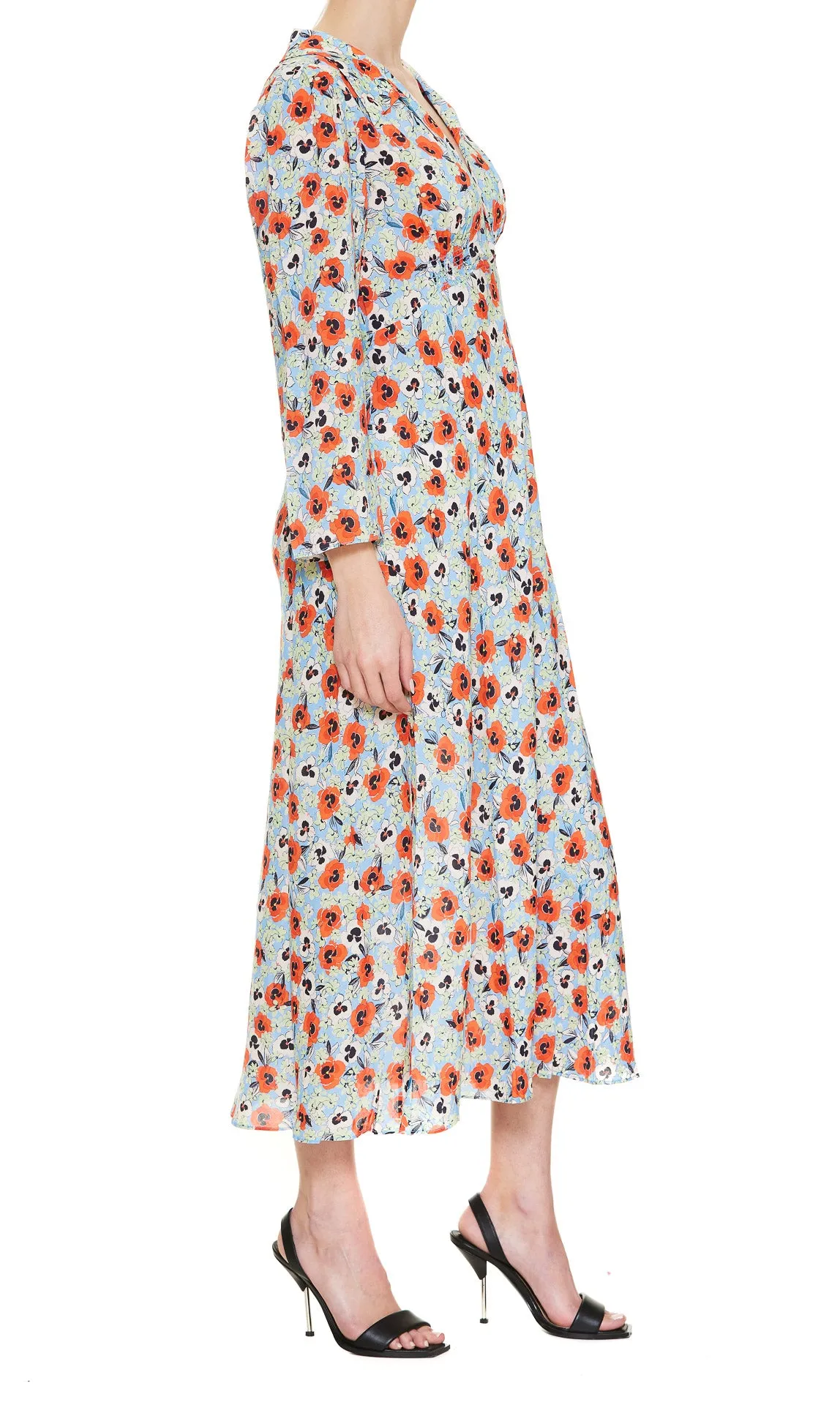 Rixo Floral Printed Flared Midi Dress
