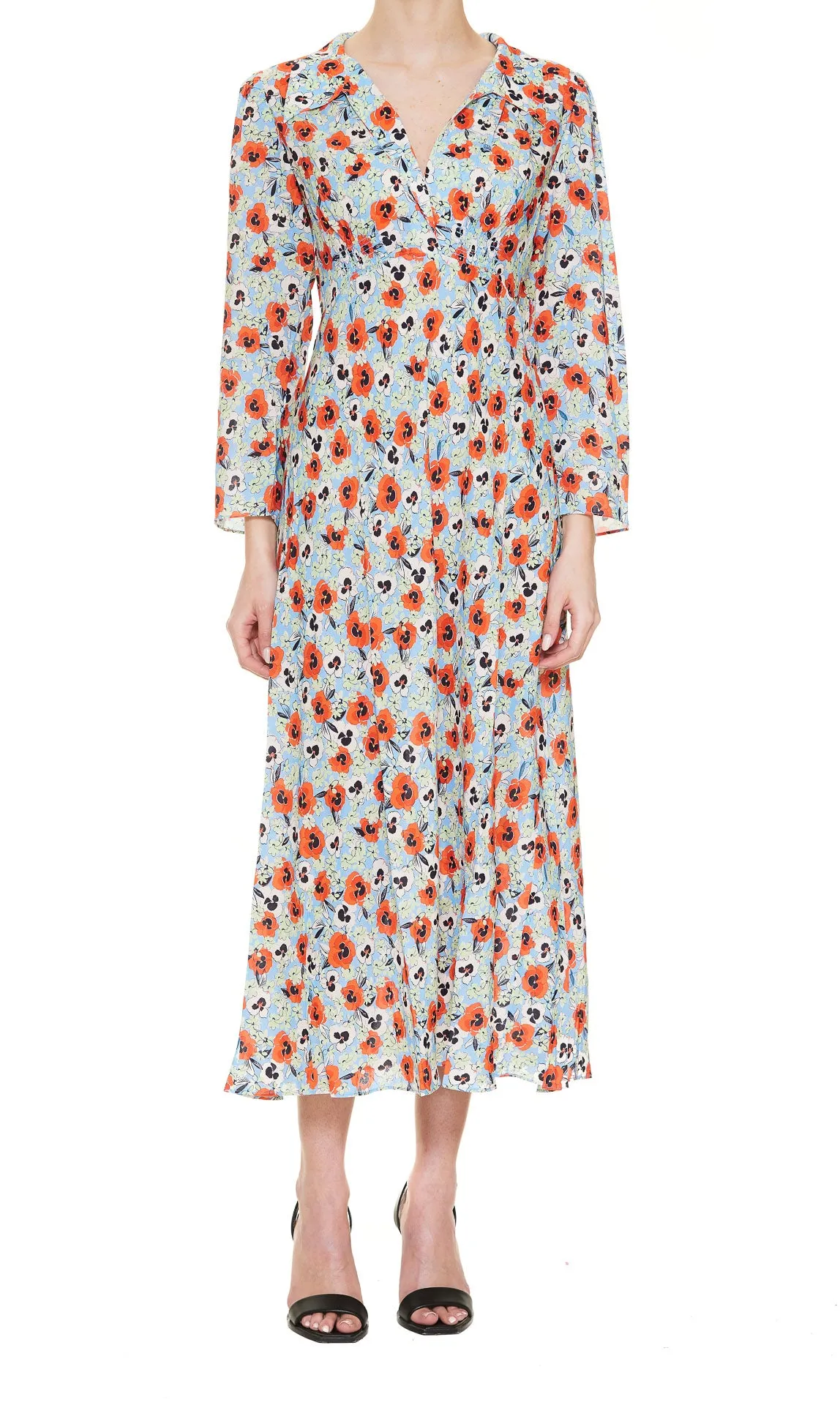Rixo Floral Printed Flared Midi Dress