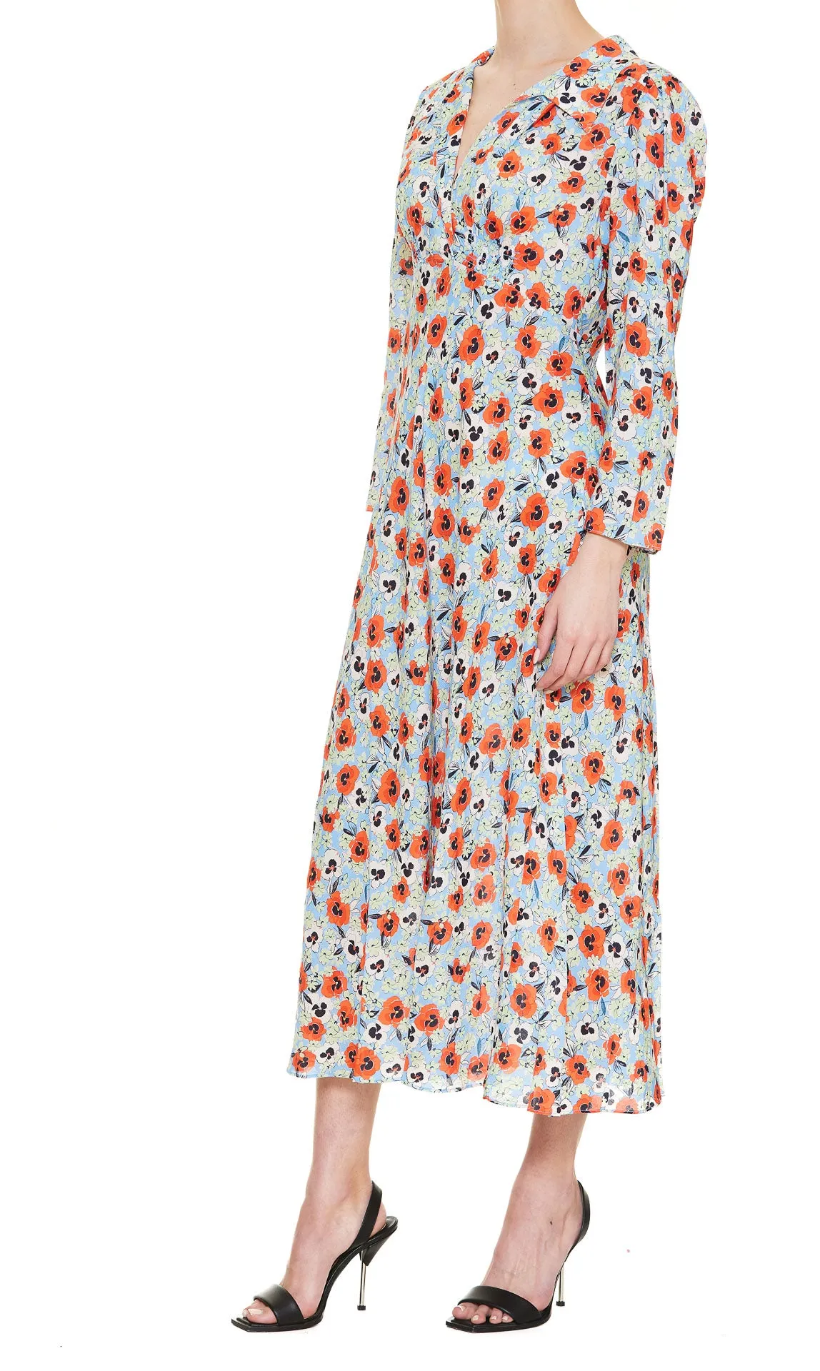 Rixo Floral Printed Flared Midi Dress