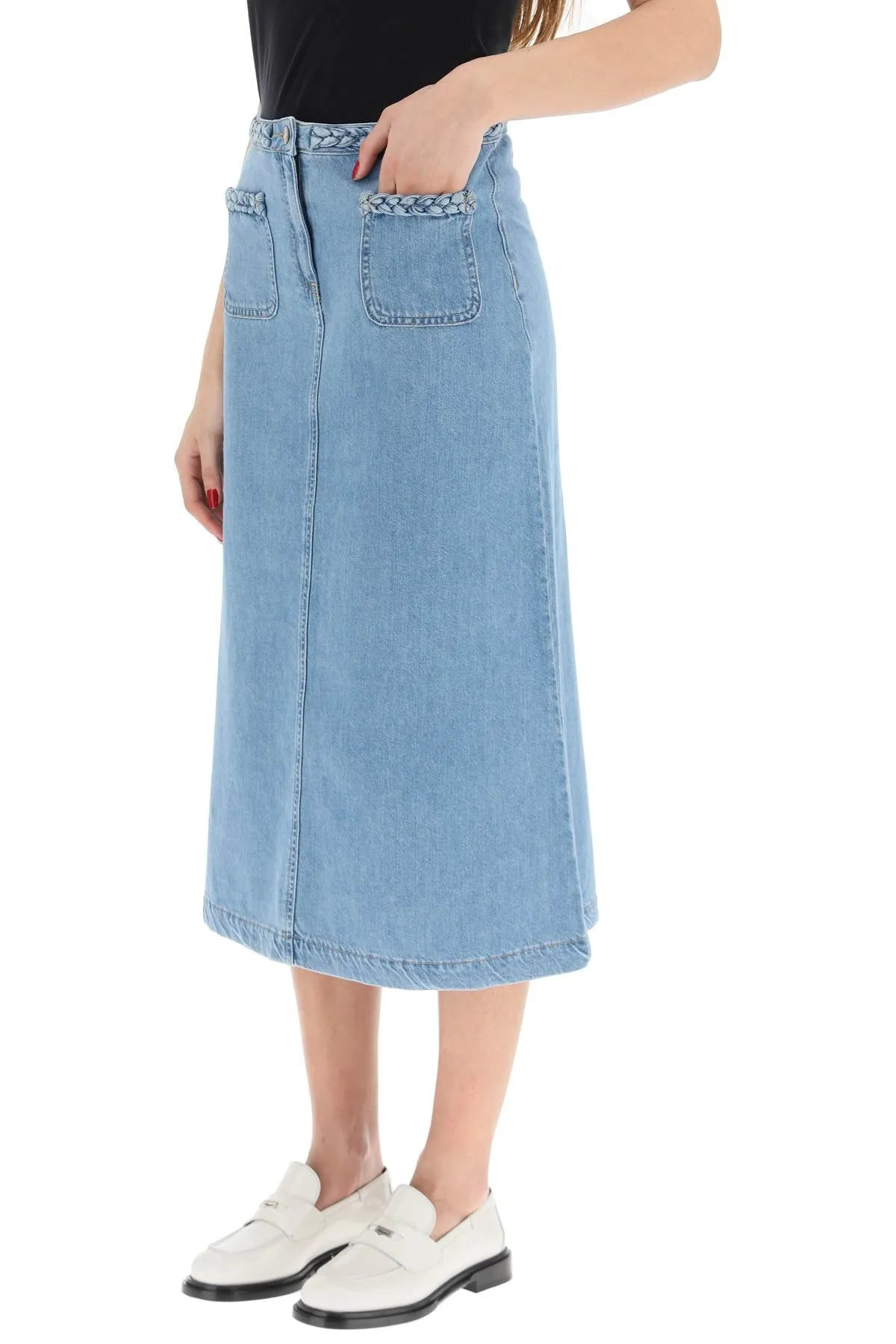Rixo Maxine A-Line High Waist Midi Skirt