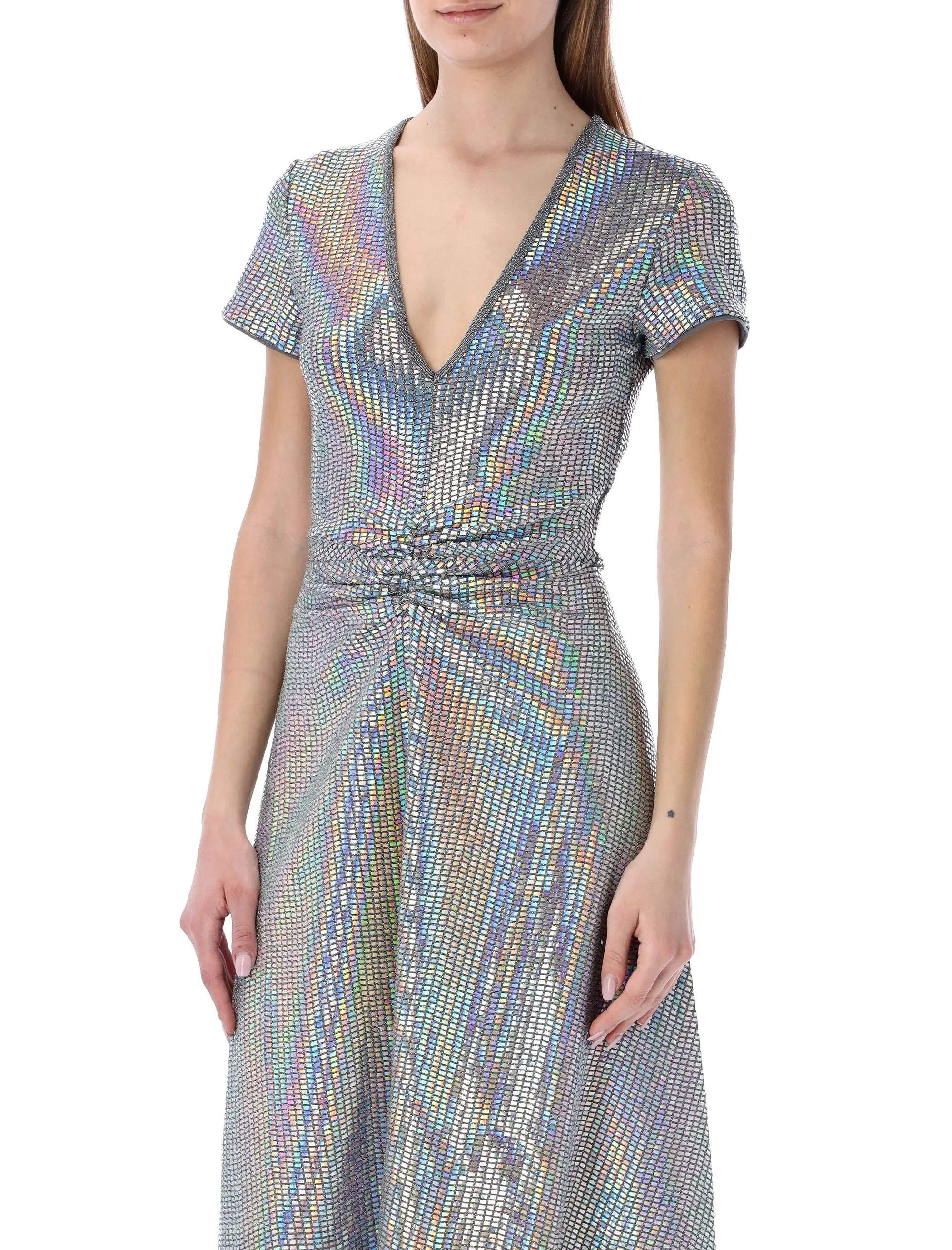 ROTATE Mersy V-Neck Short Sleeved Midi Dress