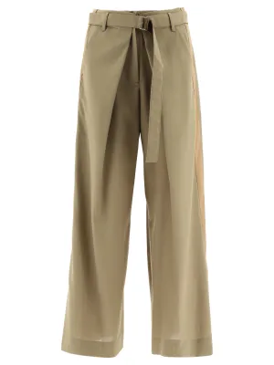 Sacai Pleat-Detailed Wide Leg Belted Pants