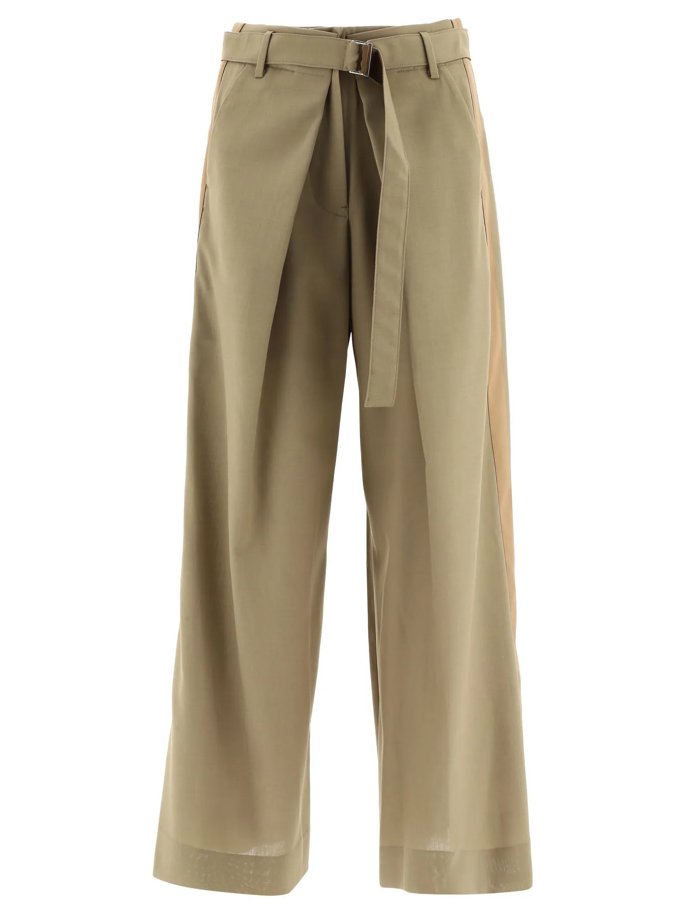 Sacai Pleat-Detailed Wide Leg Belted Pants