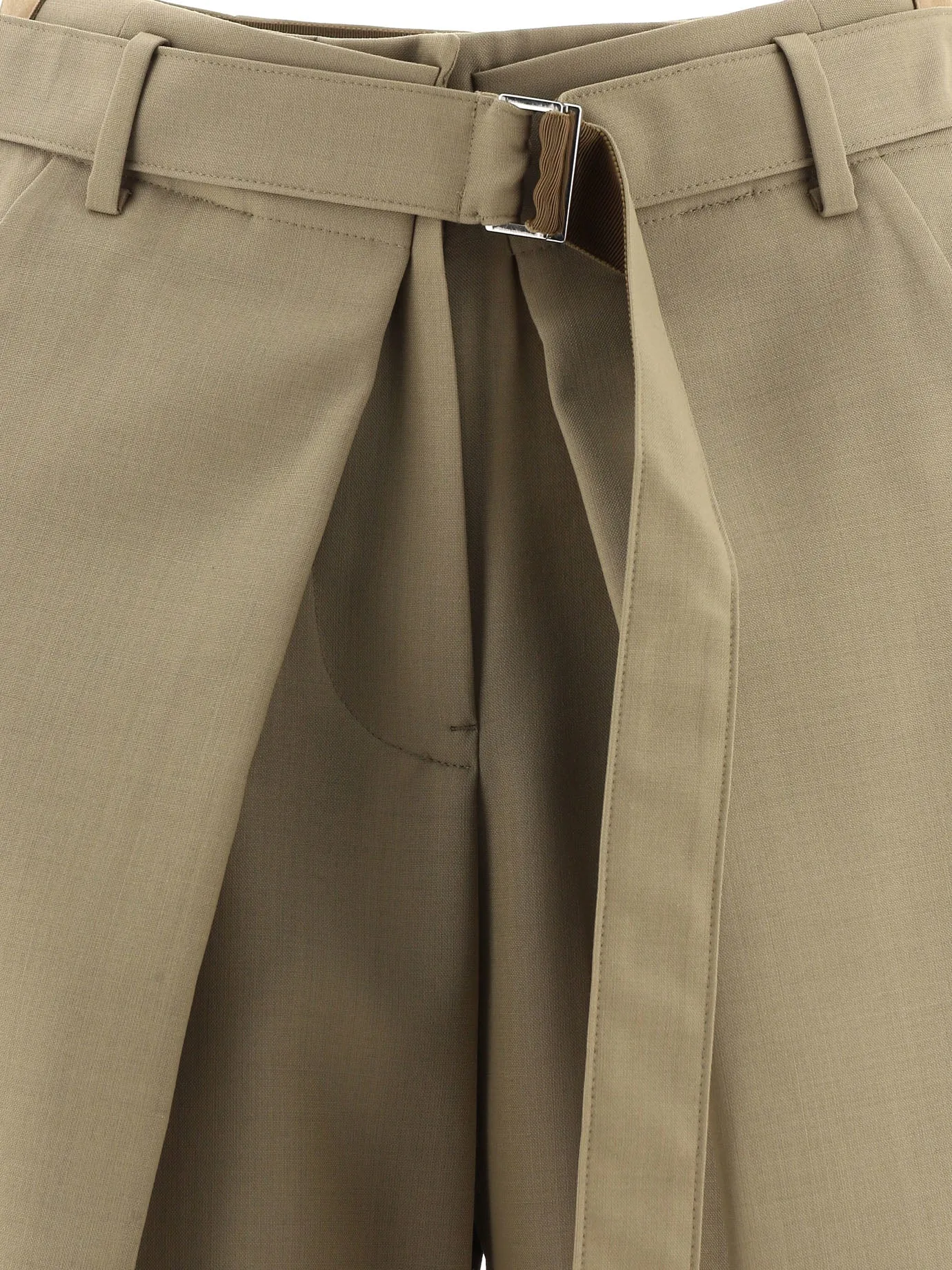 Sacai Pleat-Detailed Wide Leg Belted Pants