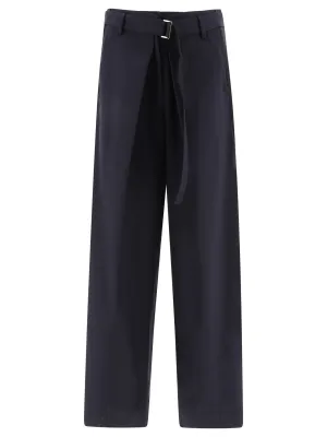Sacai Pleat-Detailed Wide Leg Belted Pants