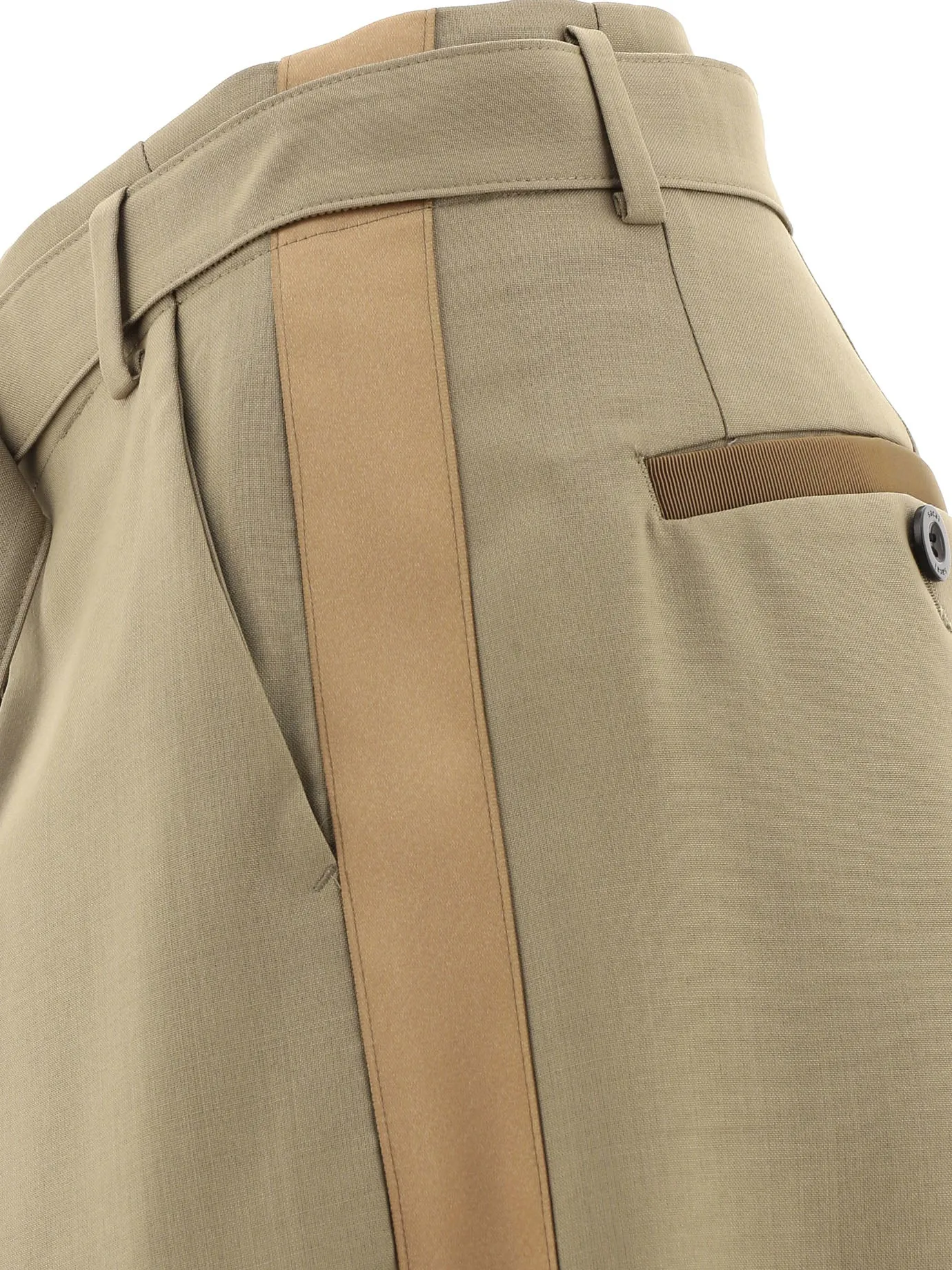 Sacai Pleat-Detailed Wide Leg Belted Pants
