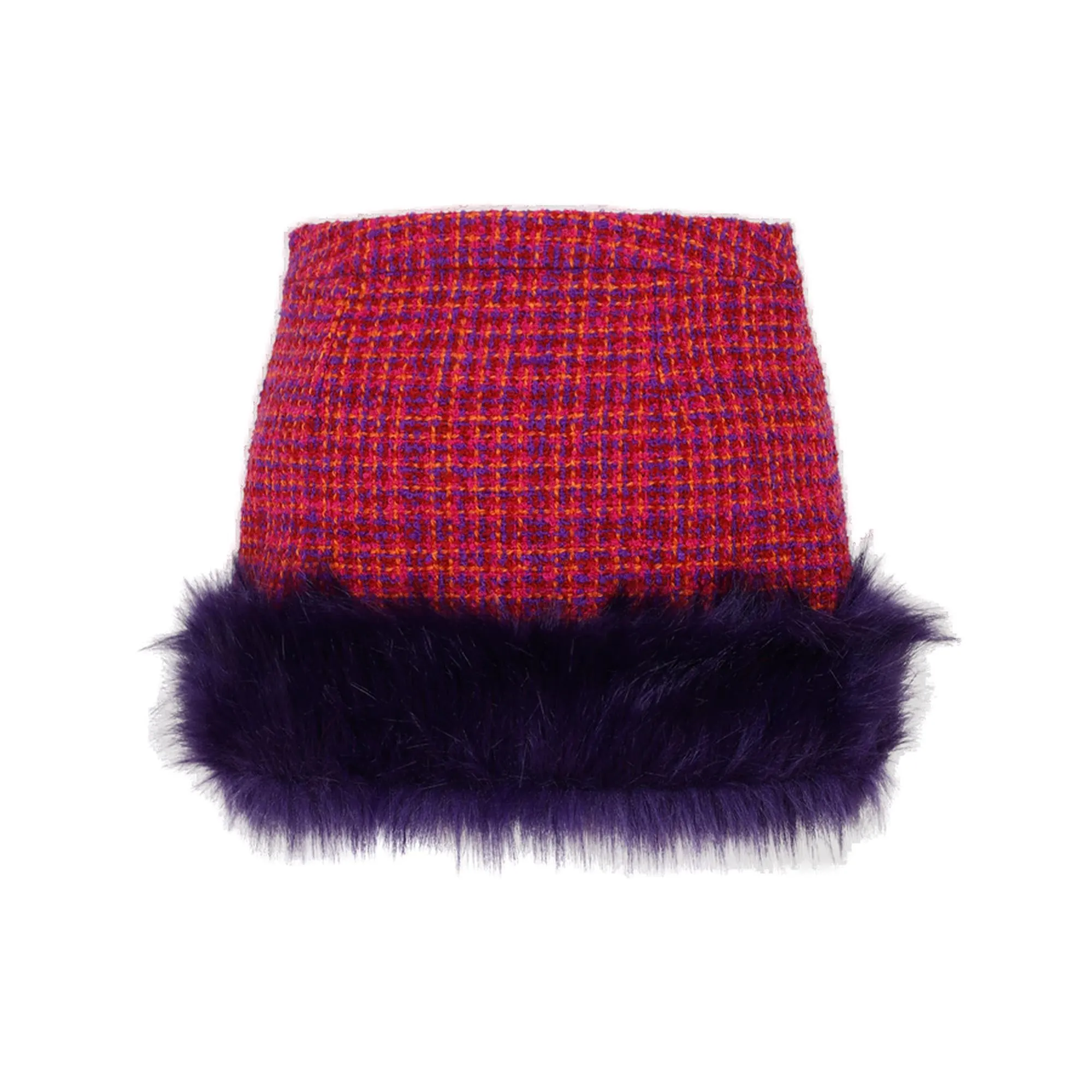 Saint Laurent Faux Fur Trim Boucl Tweed Mini Skirt