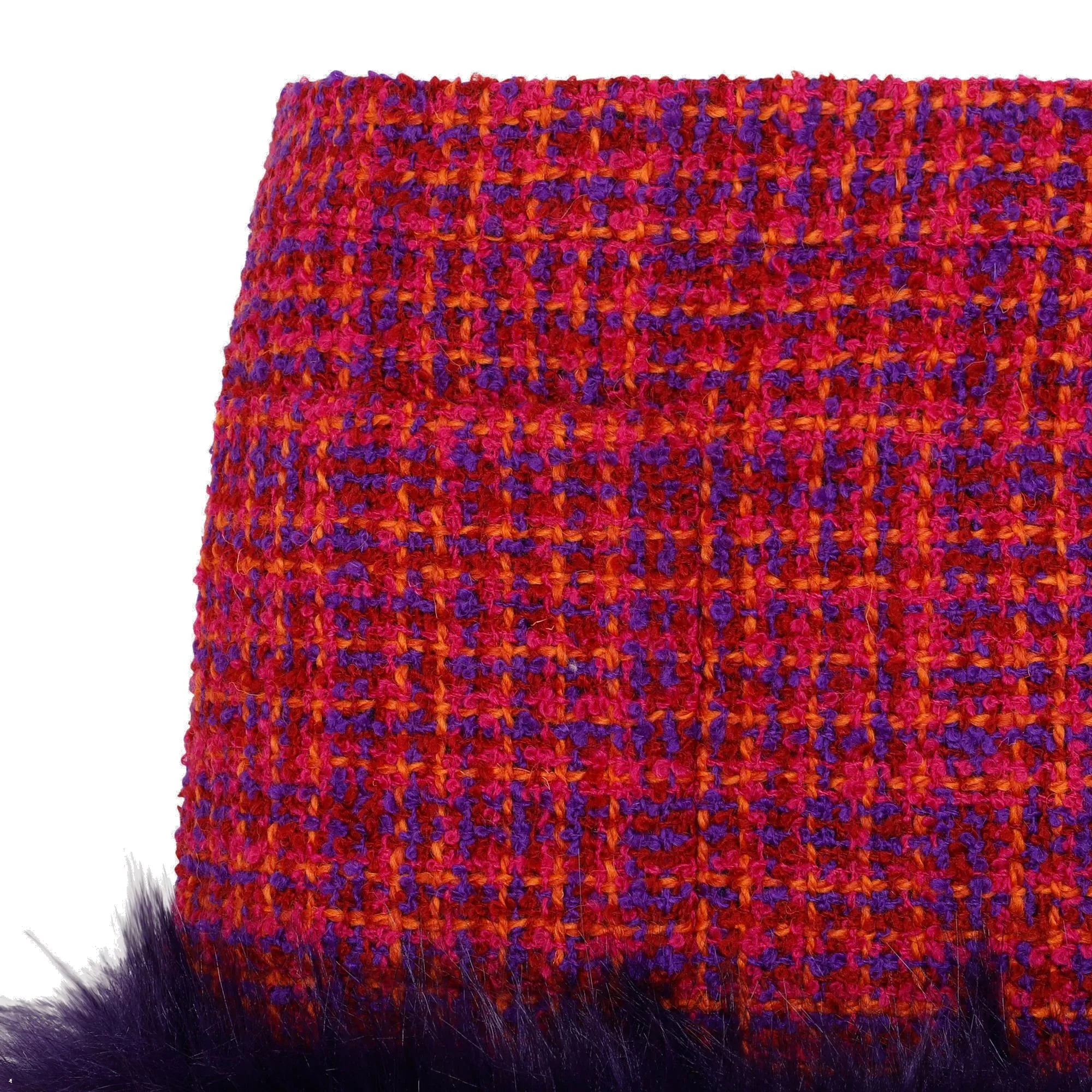 Saint Laurent Faux Fur Trim Boucl Tweed Mini Skirt