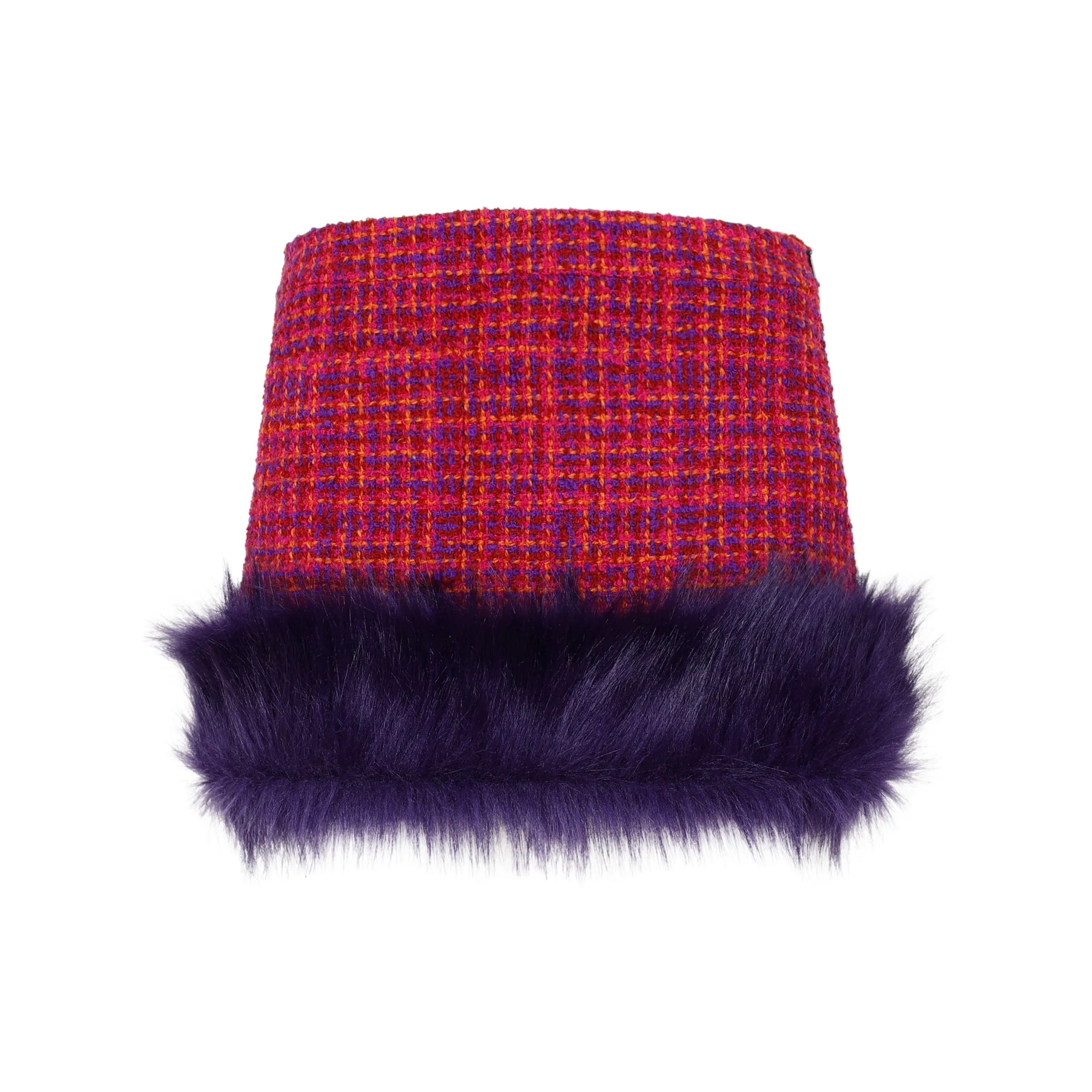 Saint Laurent Faux Fur Trim Boucl Tweed Mini Skirt