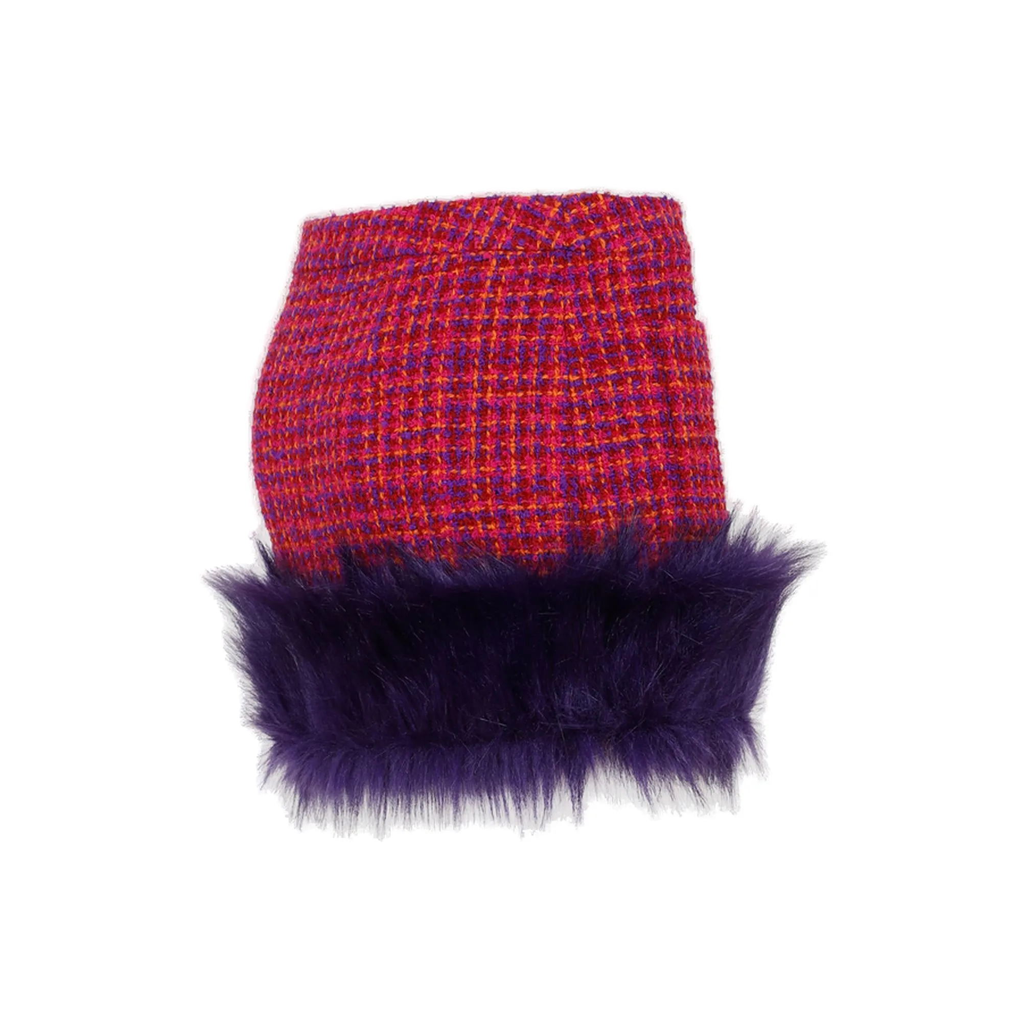 Saint Laurent Faux Fur Trim Boucl Tweed Mini Skirt
