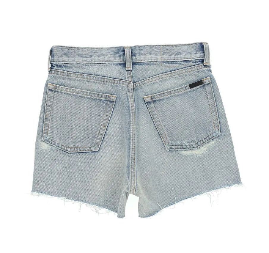 Saint Laurent High Waist Raw Edge Denim Shorts