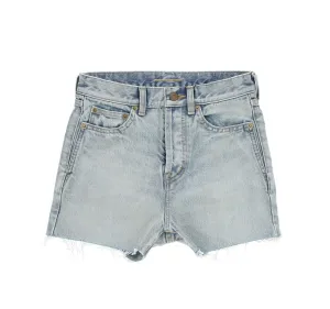 Saint Laurent High Waist Raw Edge Denim Shorts