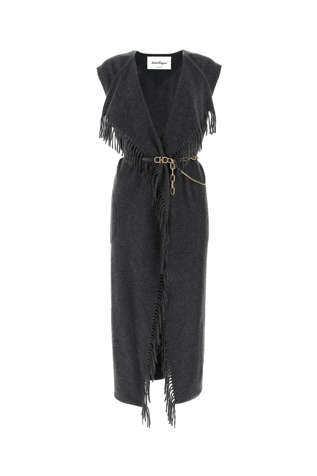 Salvatore Ferragamo Belted Fringed Knit Dress
