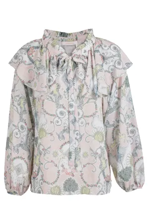 See By Chlo Baroque Printed Ruffled Long-Sleeved Top
