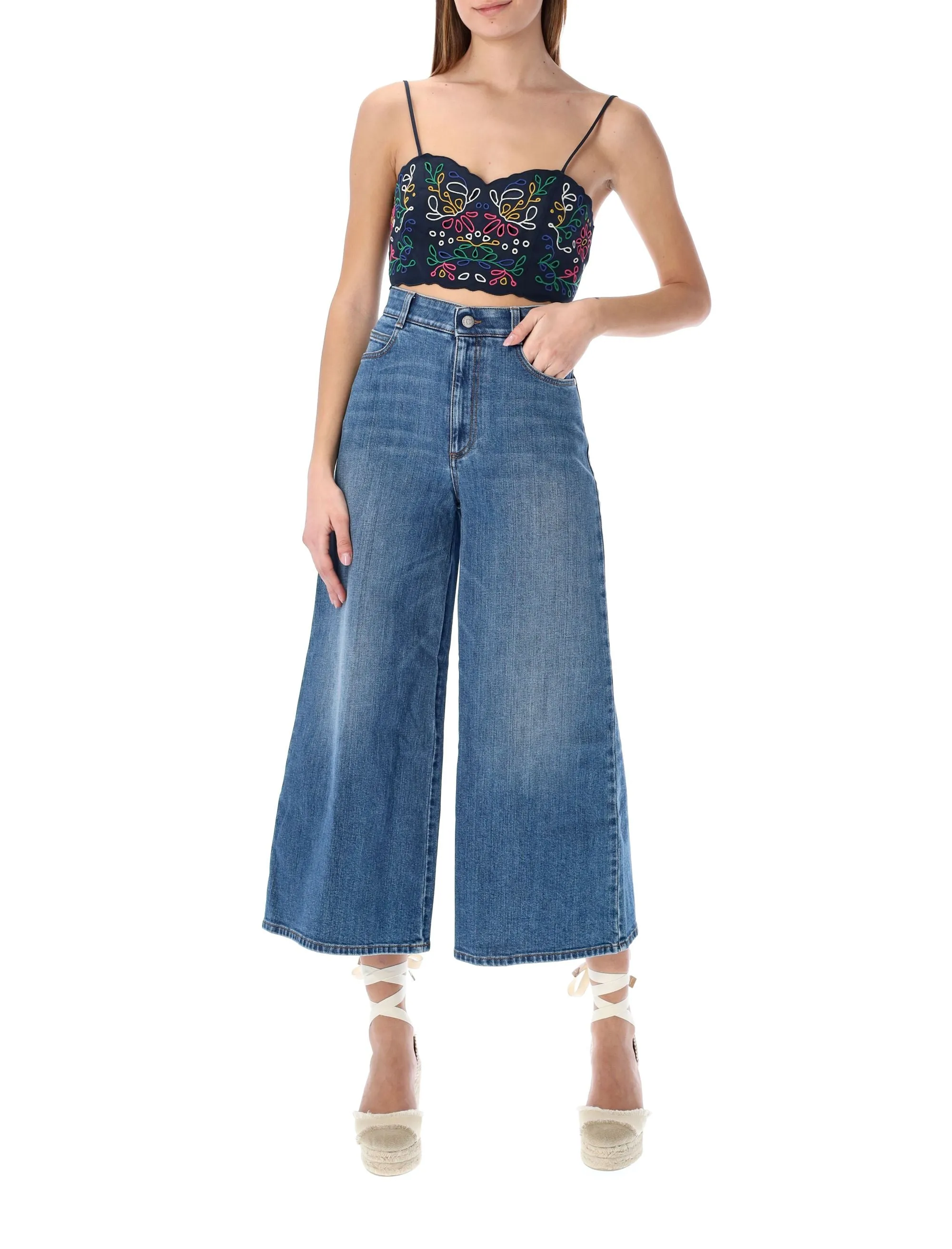 See By Chlo Floral Embroidered Cropped Top