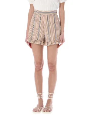 See By Chlo Striped Ruffled Shorts