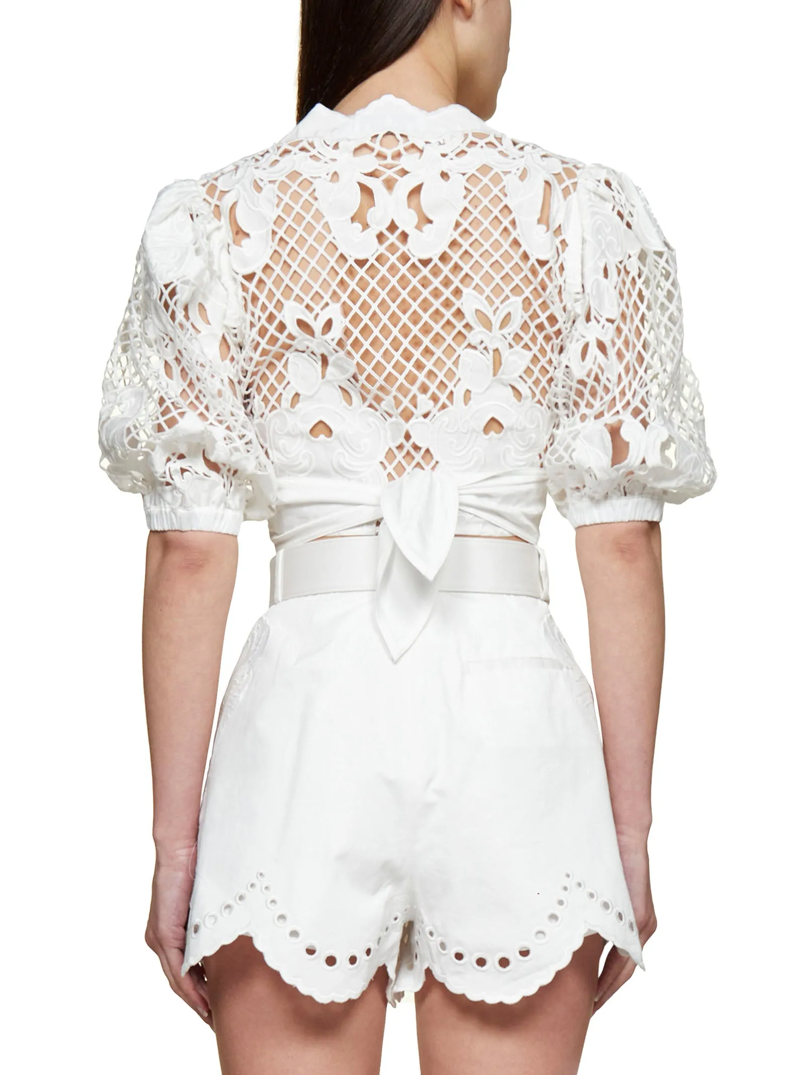 Self-Portrait Broderie Anglaise Belted Shorts
