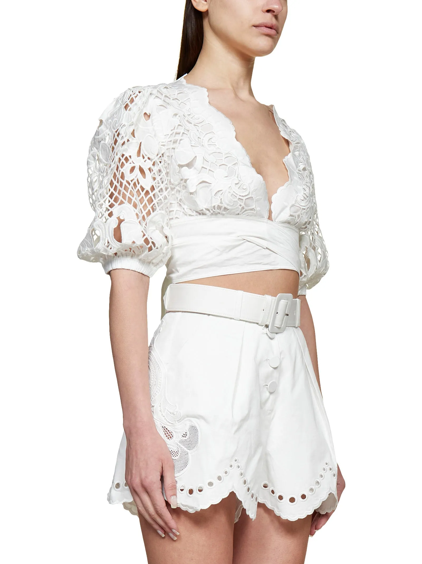 Self-Portrait Broderie Anglaise Belted Shorts
