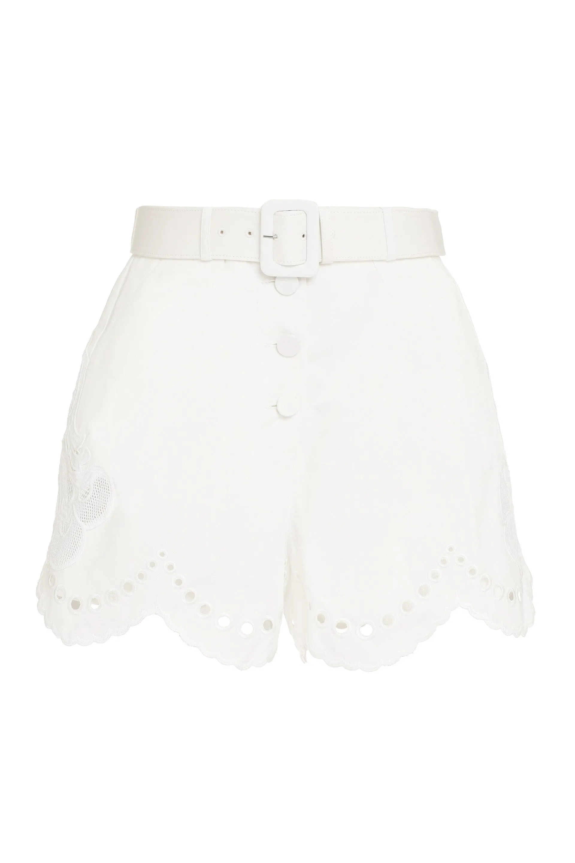 Self-Portrait Broderie Anglaise Belted Shorts