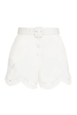 Self-Portrait Broderie Anglaise Belted Shorts