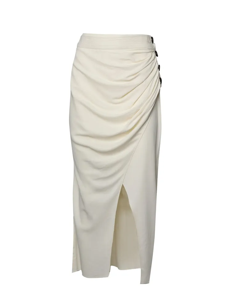 Self-Portrait Button-Fastening Front Slit Midi Skirt