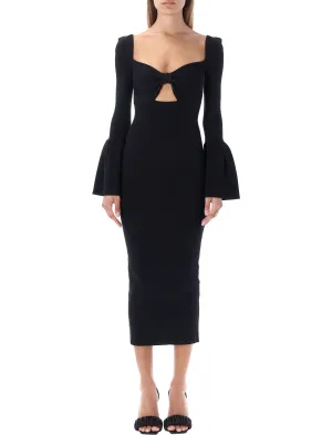 Self-Portrait Cut-Out Detailed Ribbed Knit Midi Dress