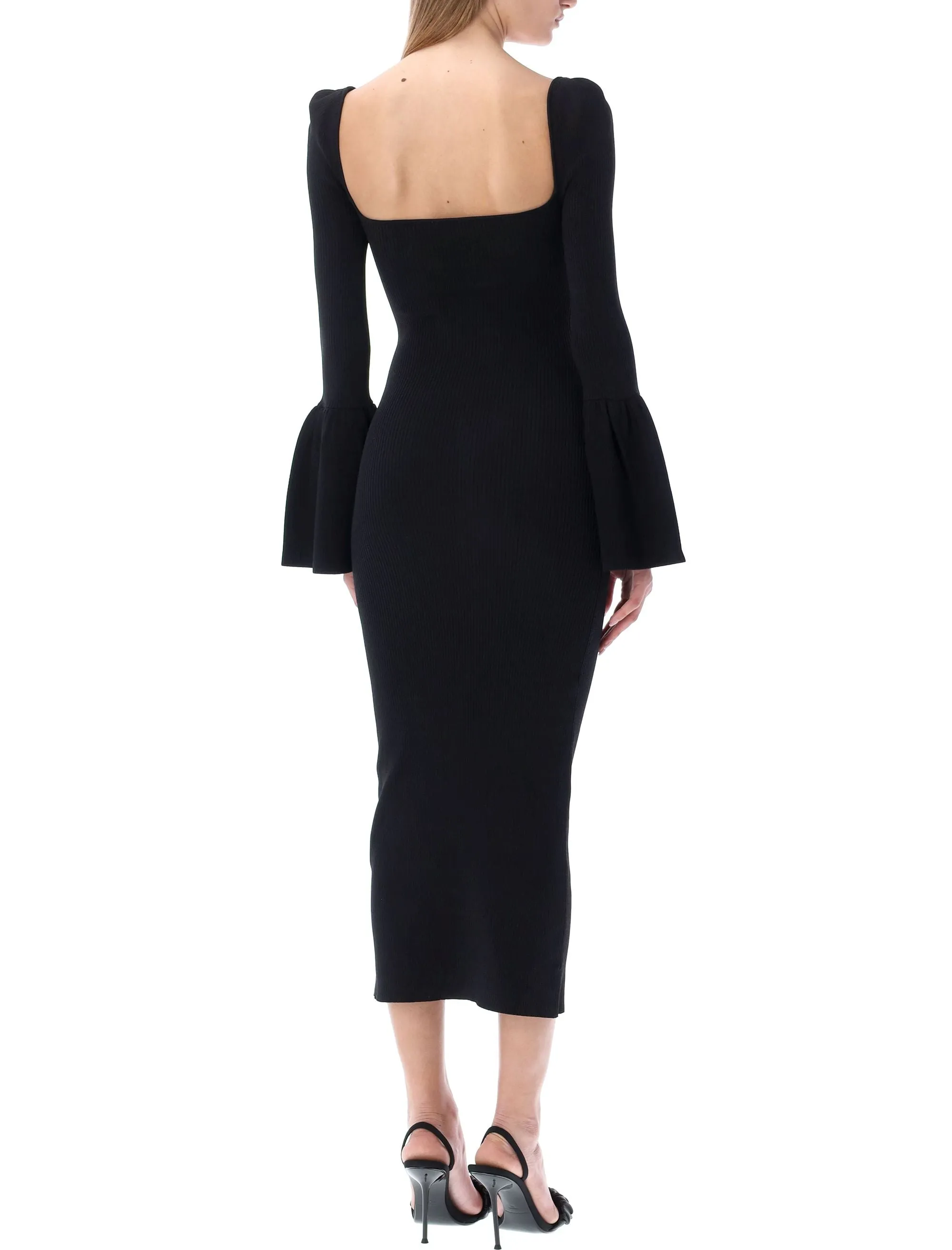 Self-Portrait Cut-Out Detailed Ribbed Knit Midi Dress