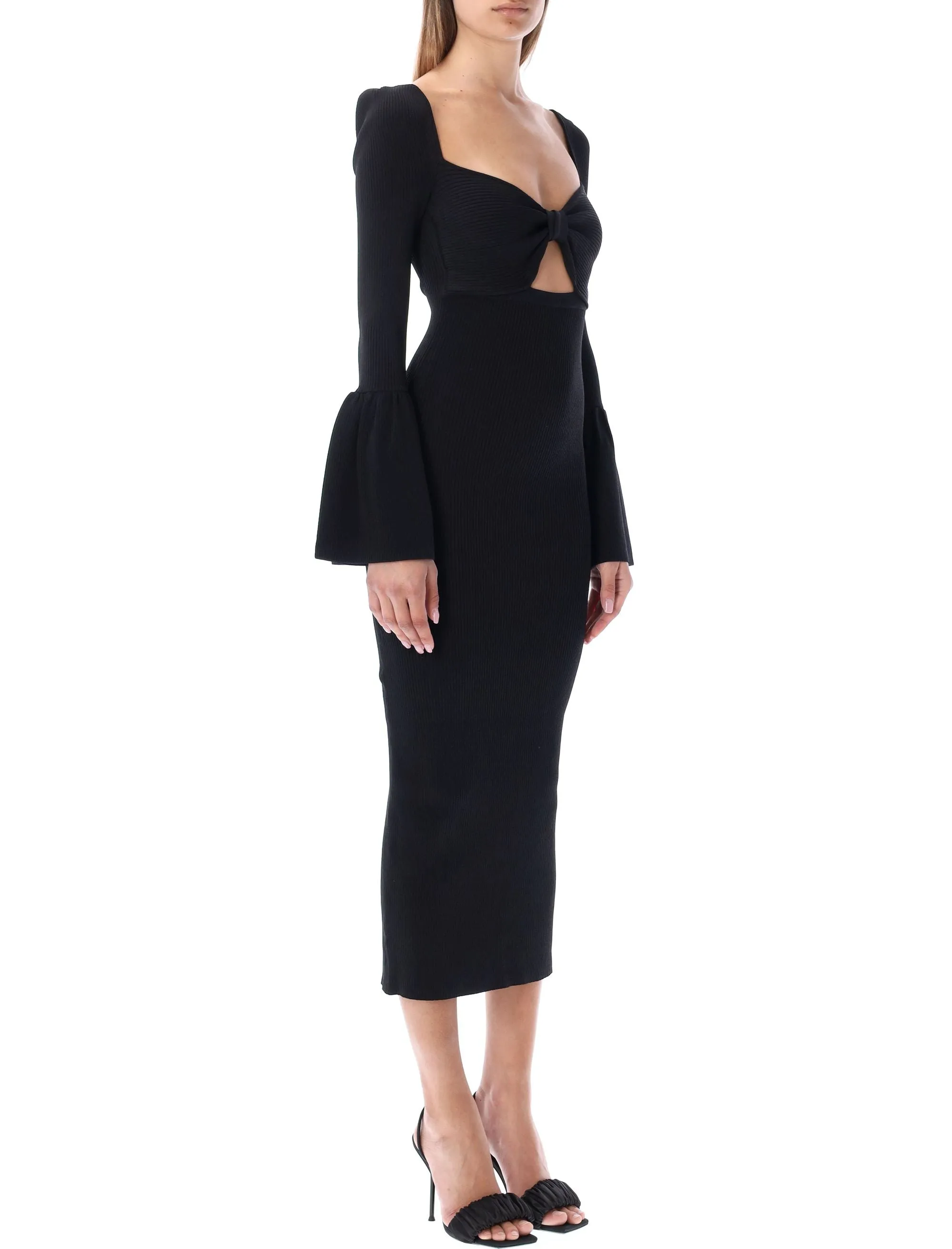 Self-Portrait Cut-Out Detailed Ribbed Knit Midi Dress