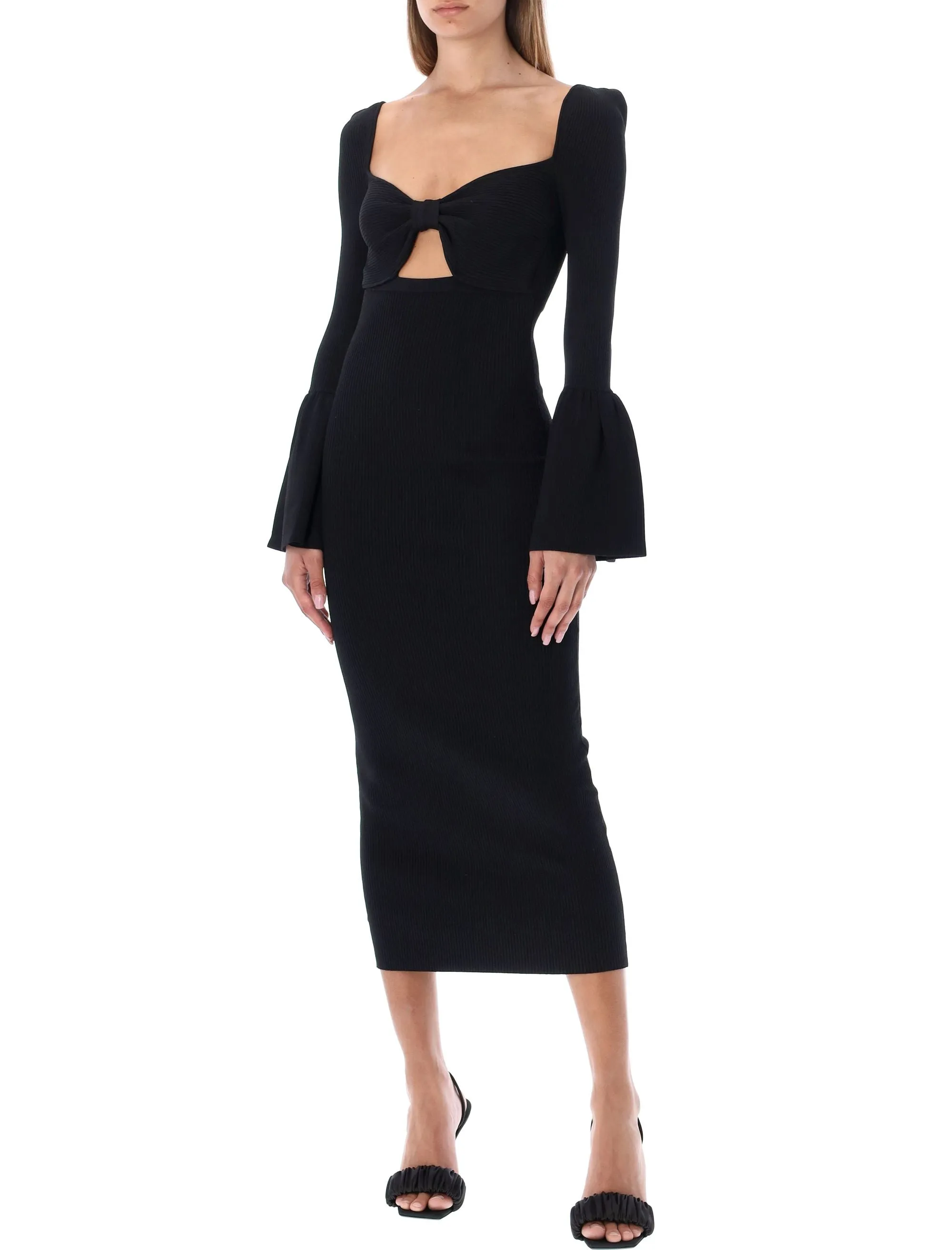 Self-Portrait Cut-Out Detailed Ribbed Knit Midi Dress