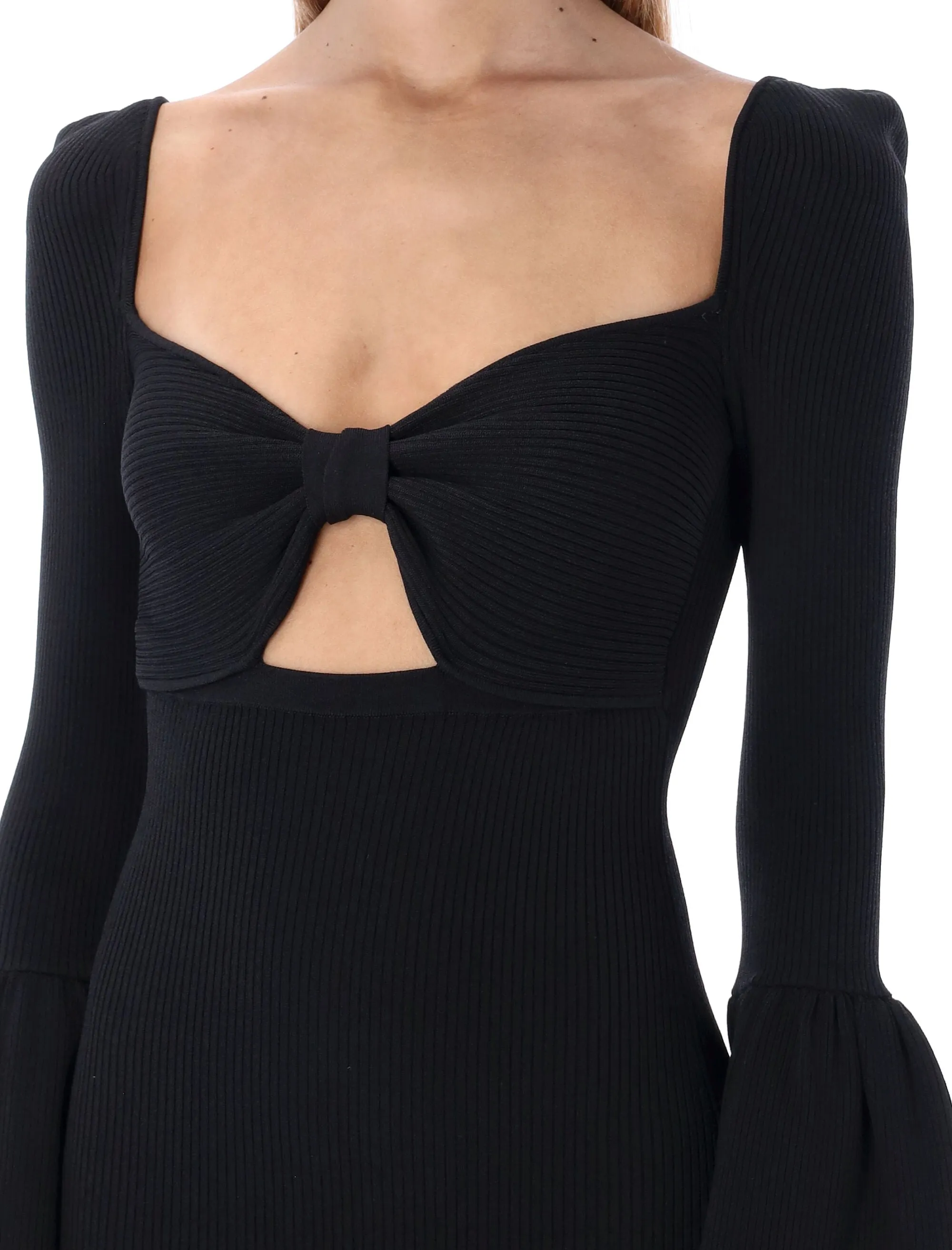 Self-Portrait Cut-Out Detailed Ribbed Knit Midi Dress