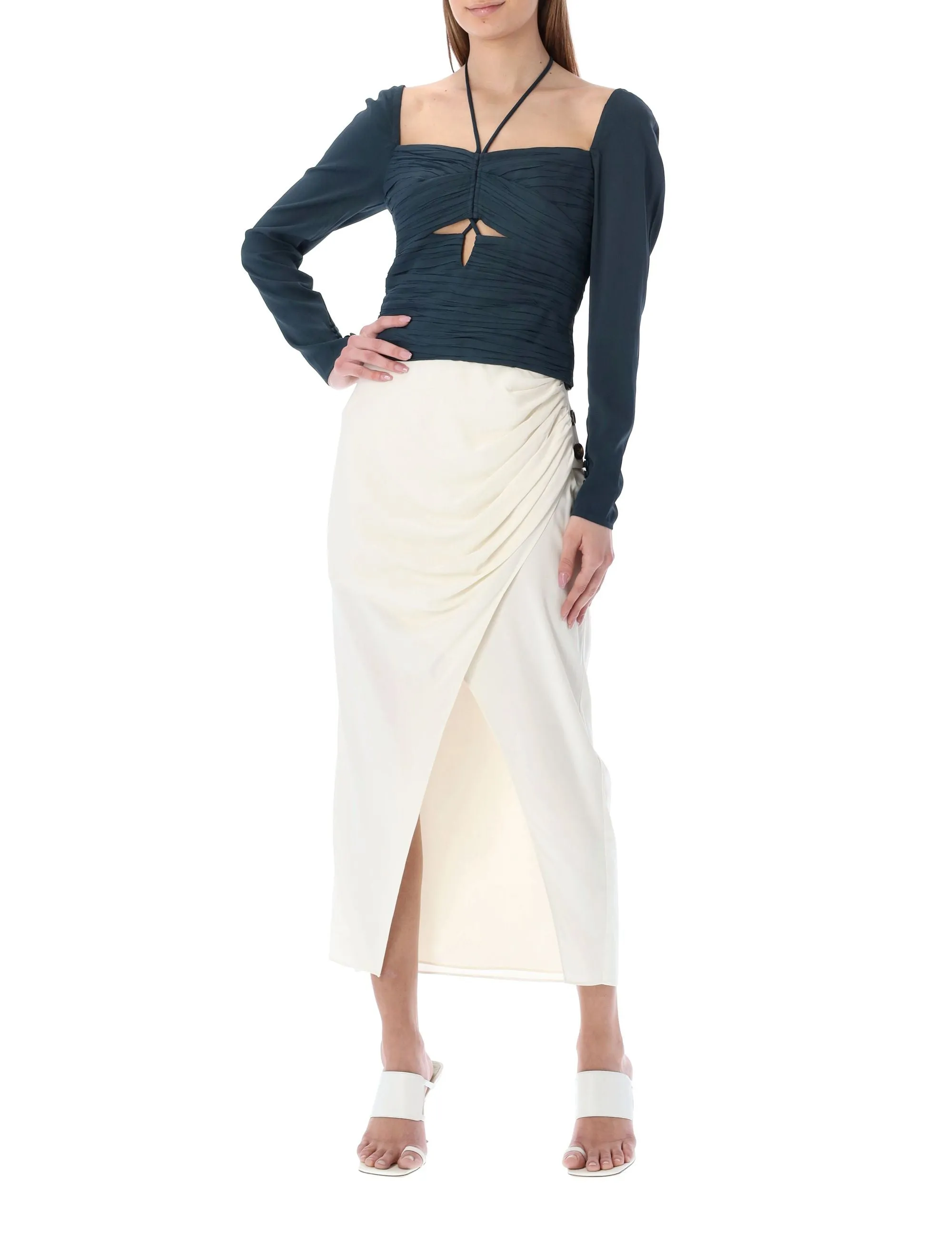 Self-Portrait Cut-Out Halter Neck Ruched Top