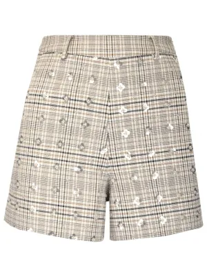 Self-Portrait Embellished Checked High-Rise Shorts