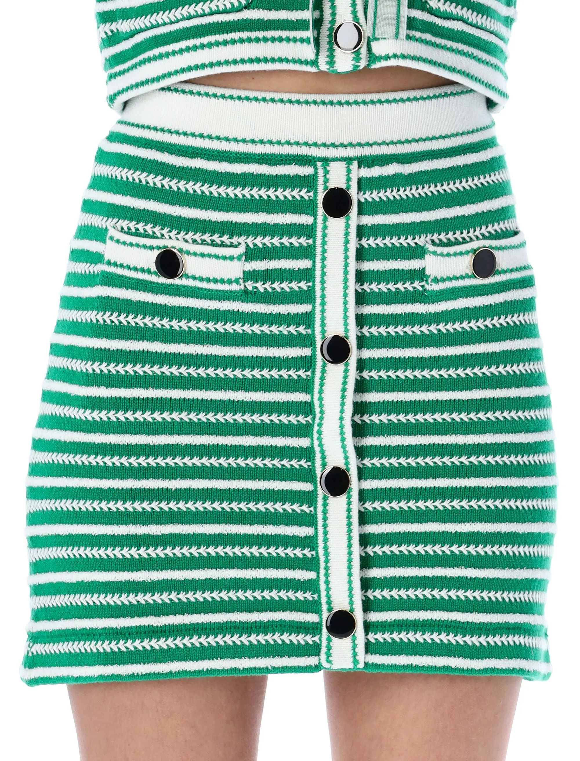 Self-Portrait High Waist Striped Knit Mini Skirt