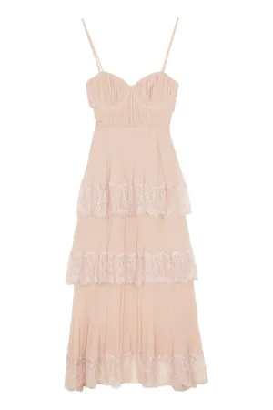 Self-Portrait Pleated Tier Dress With Removable Cape